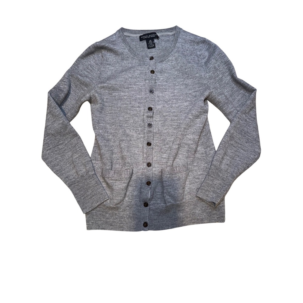 Banana Republic Extra Fine Merino Wool Cardigan Gray Button Front XS Womens